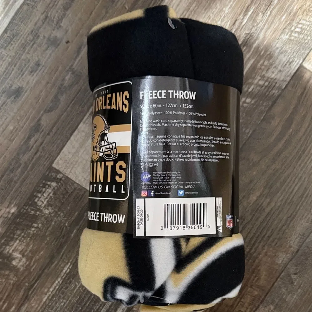 NFL New Orleans Saints Black & Gold Fleece Throw Blanket 50x60 - Picture 2 of 4